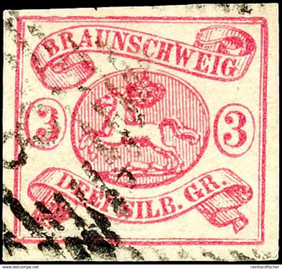 3 Sgr. Rosa, Allseits Breitrandig, Gestempelt, Kleine Helle Stelle, Gepr. Lange BPP, Mi. 280,-, Katalog: 12Aa O - Sonstige & Ohne Zuordnung