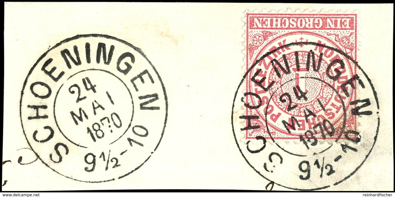 "SCHOENINGEN 24 MAI 1870" - K2, Zwei Luxusabschläge Auf Briefstück NDP 1 Gr., Katalog: NDP16 BS - Braunschweig