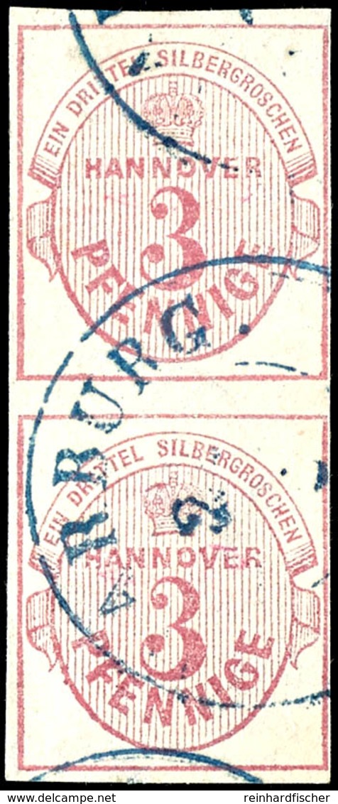 3 Pfg / 1/3 Sgr. Hellrötlichkarmin, Senkrechtes Paar, Gestempelt K2 "HARBURG", Allseits Vollrandig, Die Untere Marke Unt - Altri & Non Classificati