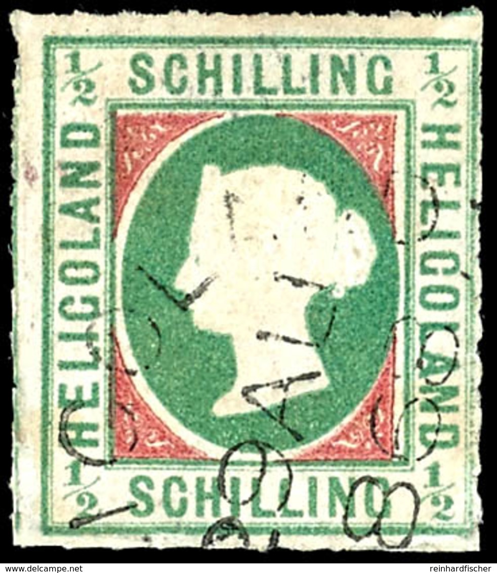 1/2 Sch. Bläulichgrün/rötlichkarmin, Kopftype II, Gebraucht Mit Engl. Rundstempel Type I "HELIGOLAND 29 AU 1868", Repari - Heligoland