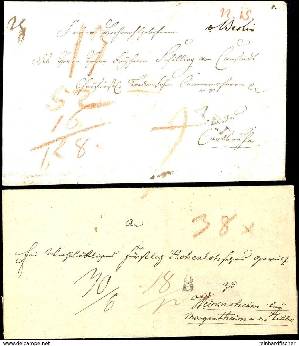 "v. Berlin", Handschriftlich Auf Umschlag Von Ca. 1800 Nach Karlsruhe Sowie L1 "B" Auf Faltbriefhülle Nach Weikersheim,  - Autres & Non Classés