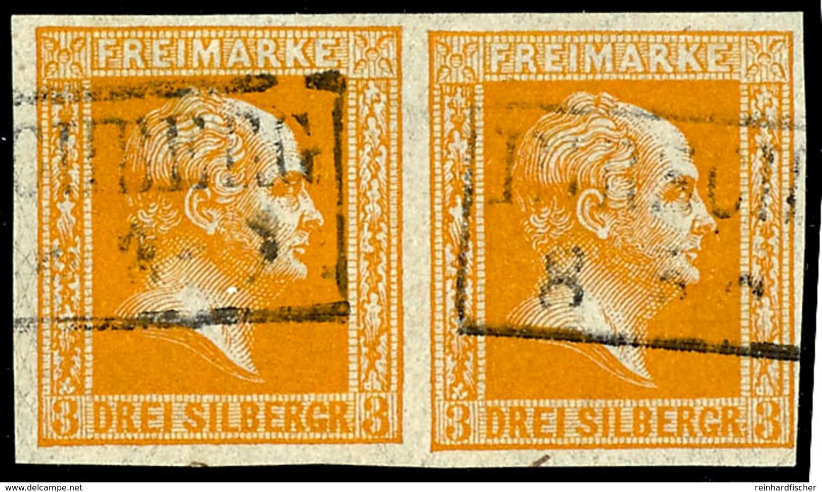 3 Sgr. Dunkelgelblichorange, Glatter Grund, Abart "dünnes Durchscheinens Papier", Waagerechtes  Paar, Vollrandiges Und F - Sonstige & Ohne Zuordnung