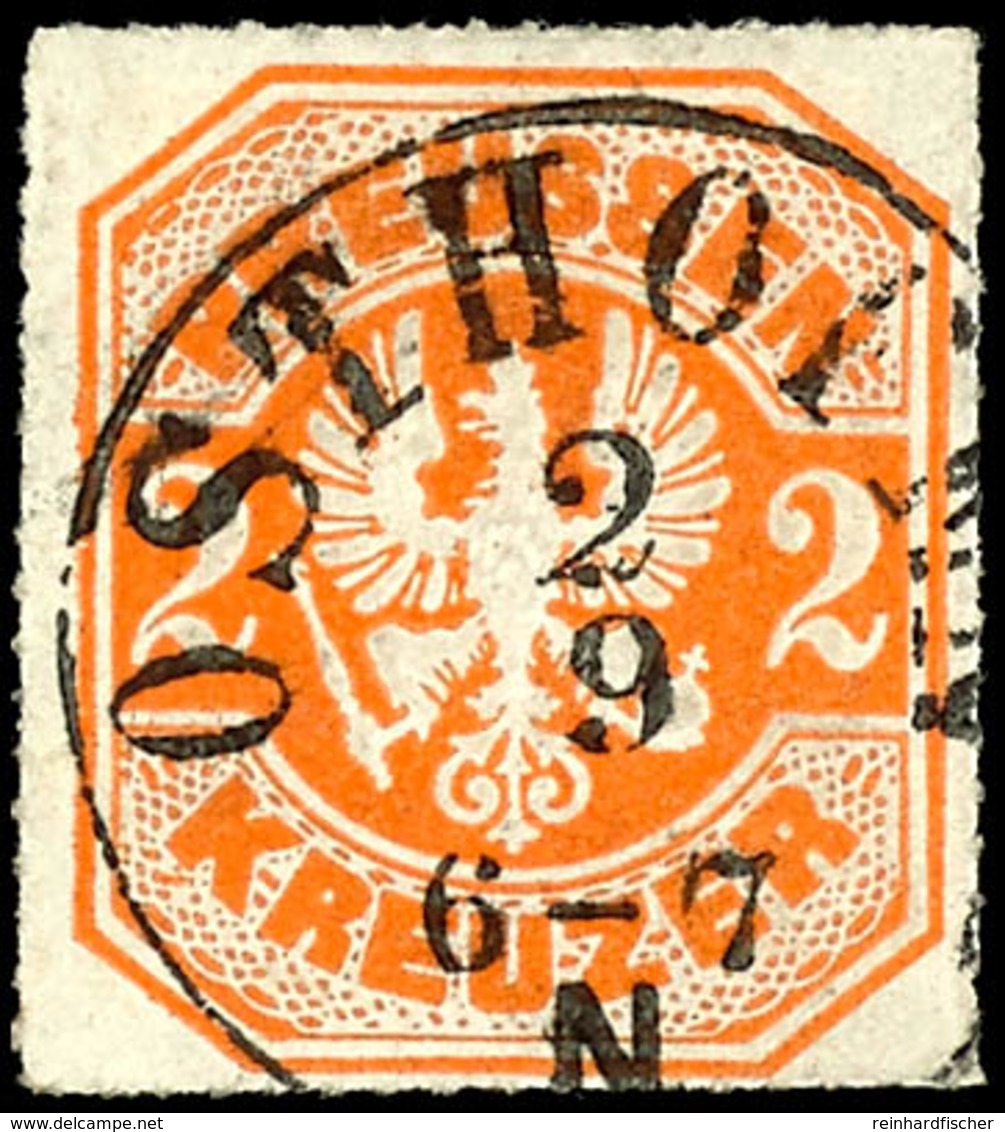 2 Kr. Wappen Orange, Zentrisch Gestempelt K1 "OSTHOFEN 2 9", Allseits Vollständiger Durchstich, Farbfrisch, Tadelloses K - Autres & Non Classés