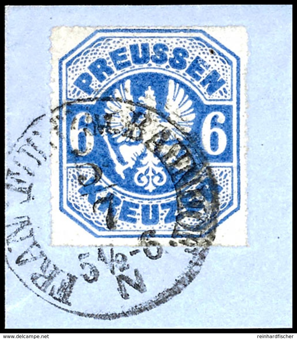 6 Kr. Mittelblau, Mit Klarem Taxis-K1 "FRANKFURT A/M. BAHNHOF. 5/7" (1867) Auf Briefstück, Gepr. Georg Bühler, Fotobefun - Autres & Non Classés