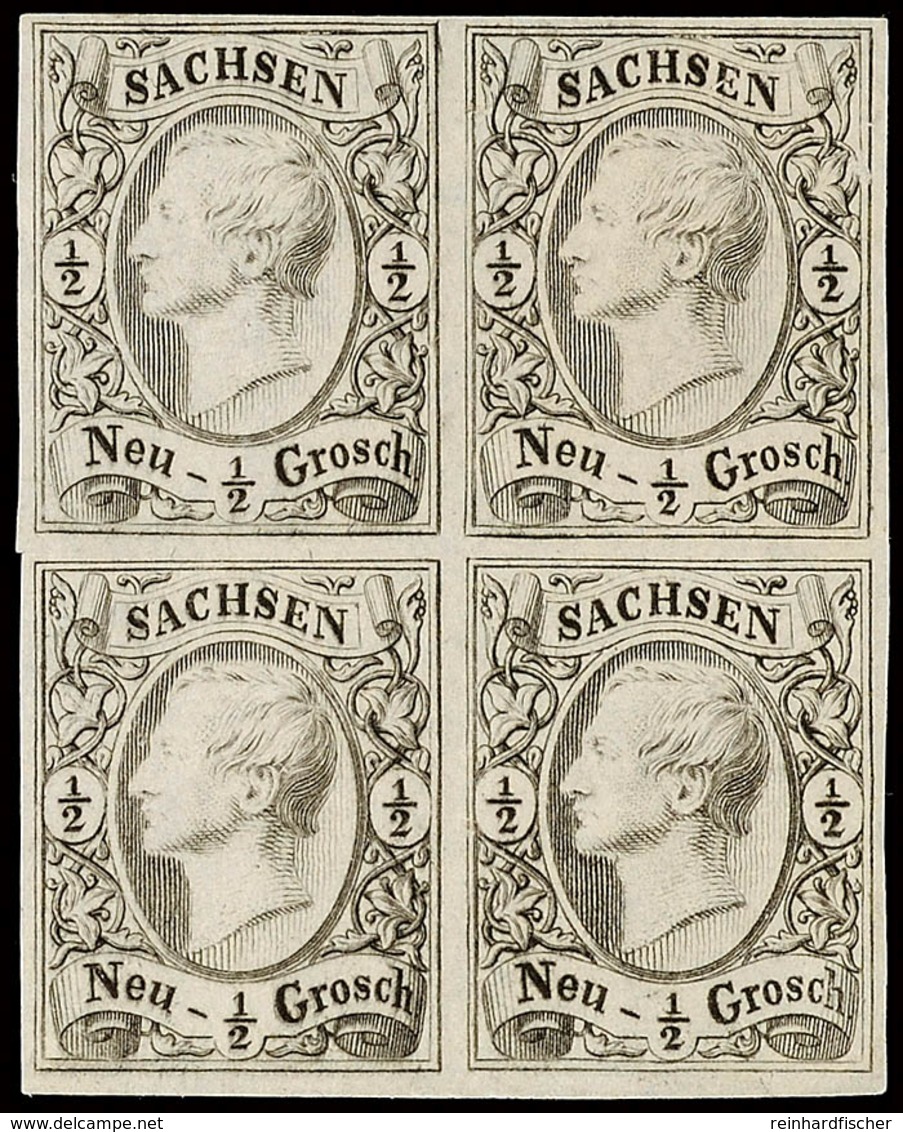 1/2 Ngr. König Johann I. In Type II, Ungebrauchter Viererblock Ohne Gummierung, Tadelloses Kabinettstück, Gepr. HK (Hors - Other & Unclassified