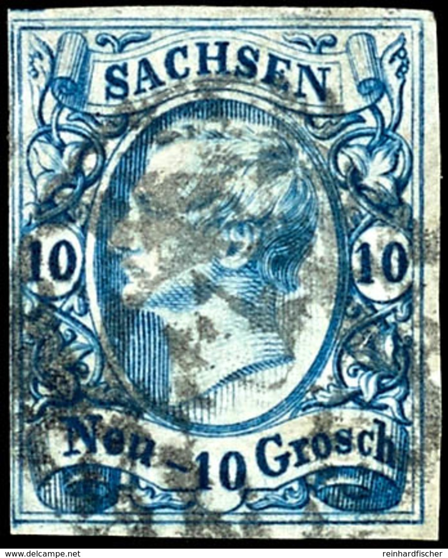 10 Ngr. Cyanblau, Farbfrisches, Gestempeltes Prachtstück, Links Eng- Sonst Gut Vollrandig Geschnitten, Bestens Gepr. Ris - Altri & Non Classificati