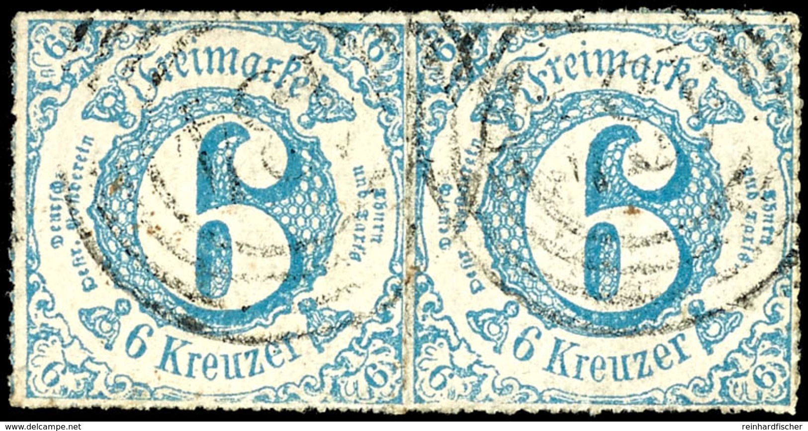 6 Kr. Blau, Farbfrisches Waager. Paar, Je Marke Zart Aufgesetzter Vierringstempel "134" (große Ziffern) Aus Mainz, Tadel - Sonstige & Ohne Zuordnung