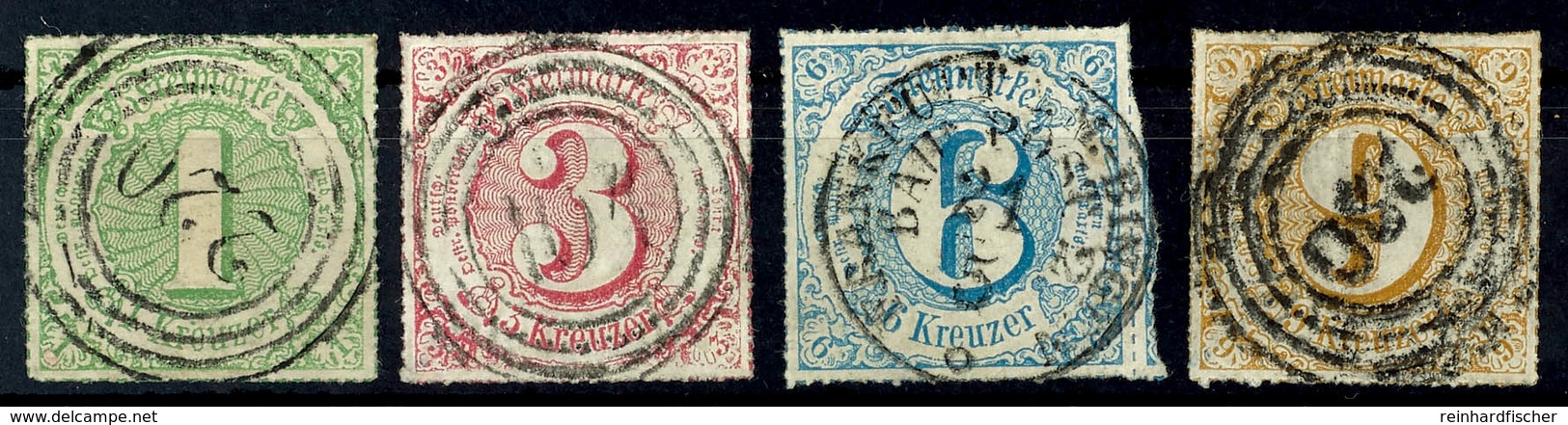 1 Bis 9 Kr. V. Ausgabe, Vier Farbfrische Und Zentrisch Gestempelte Werte, Die 6 Kr. Mit Schönem Bahnpost-K1 "FRANKFURT A - Other & Unclassified