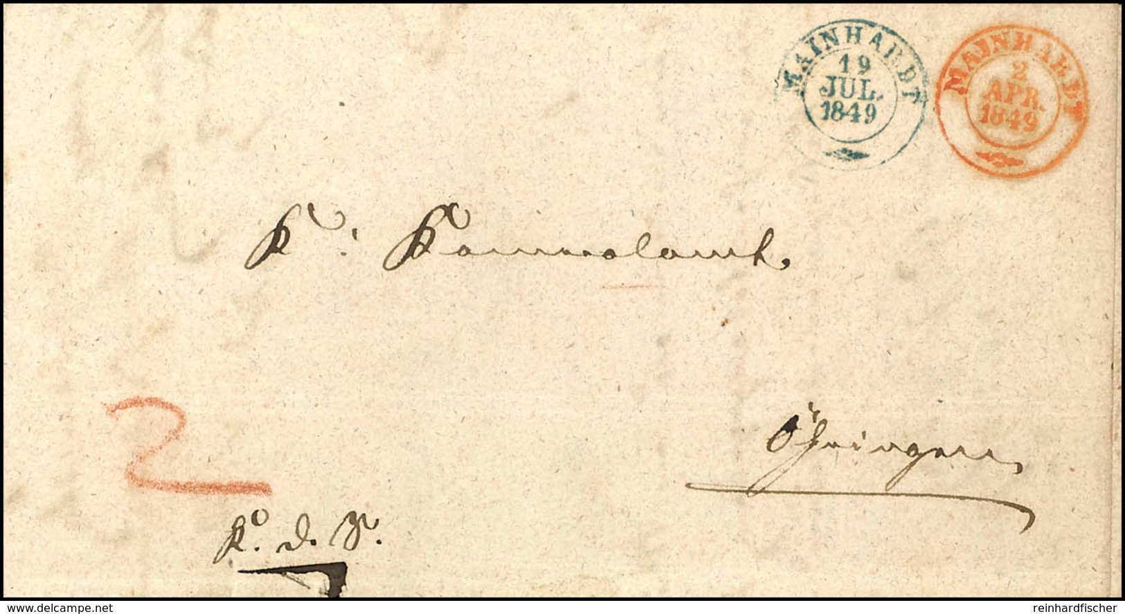 MAINHARDT, K2 In Rot Und In Blau Zusammen Auf Doppelt Verwendetem Faltbrief Vom "2. APR." Bzw. "19. JUL. 1849" Nach Öhri - Other & Unclassified