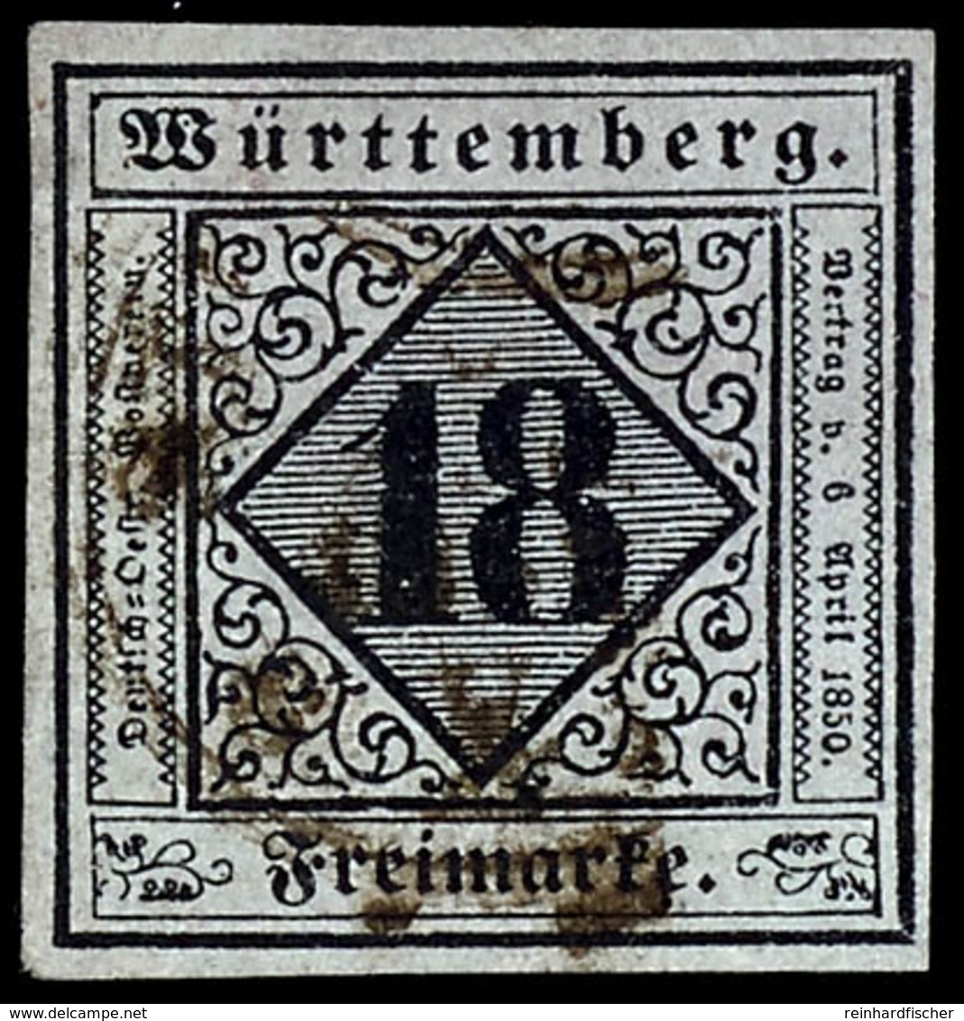 18 Kr. Auf Violettgrau, Type II, Zentrisch Gestempelt K2 "STUTTGART 6 AUG 1857", Allseits Breitrandig Und Farbfrisch, Ka - Sonstige & Ohne Zuordnung