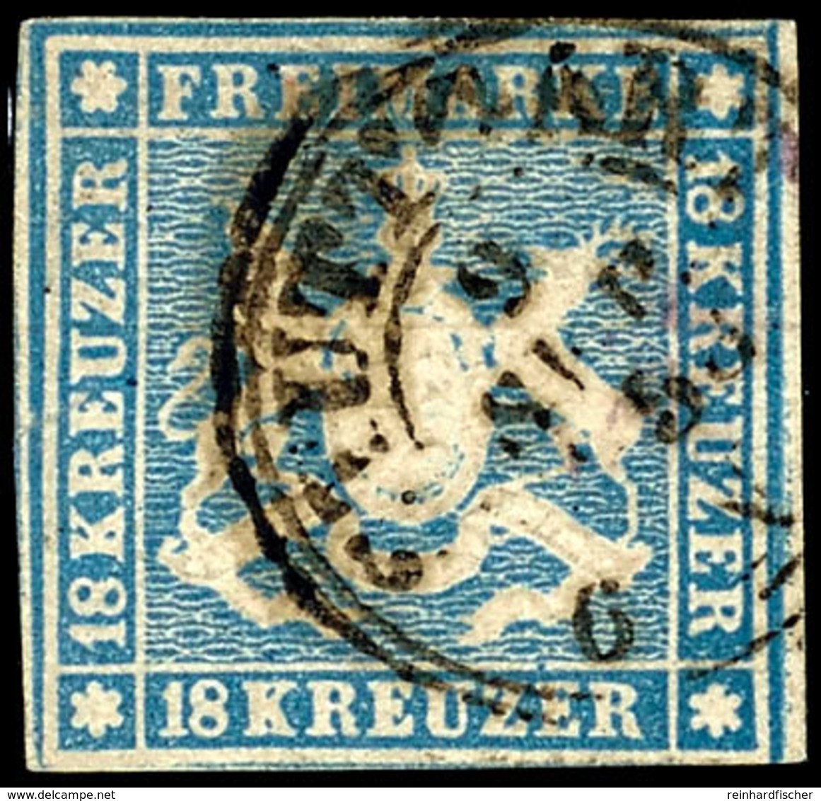 18 Kr. Hellblau, Farbfrisches Exemplar Mit K3 "STUTTGART 9 SEP. 1858", Auf Der Linken Seite Ein Flachriss, Unten Ausgabe - Autres & Non Classés