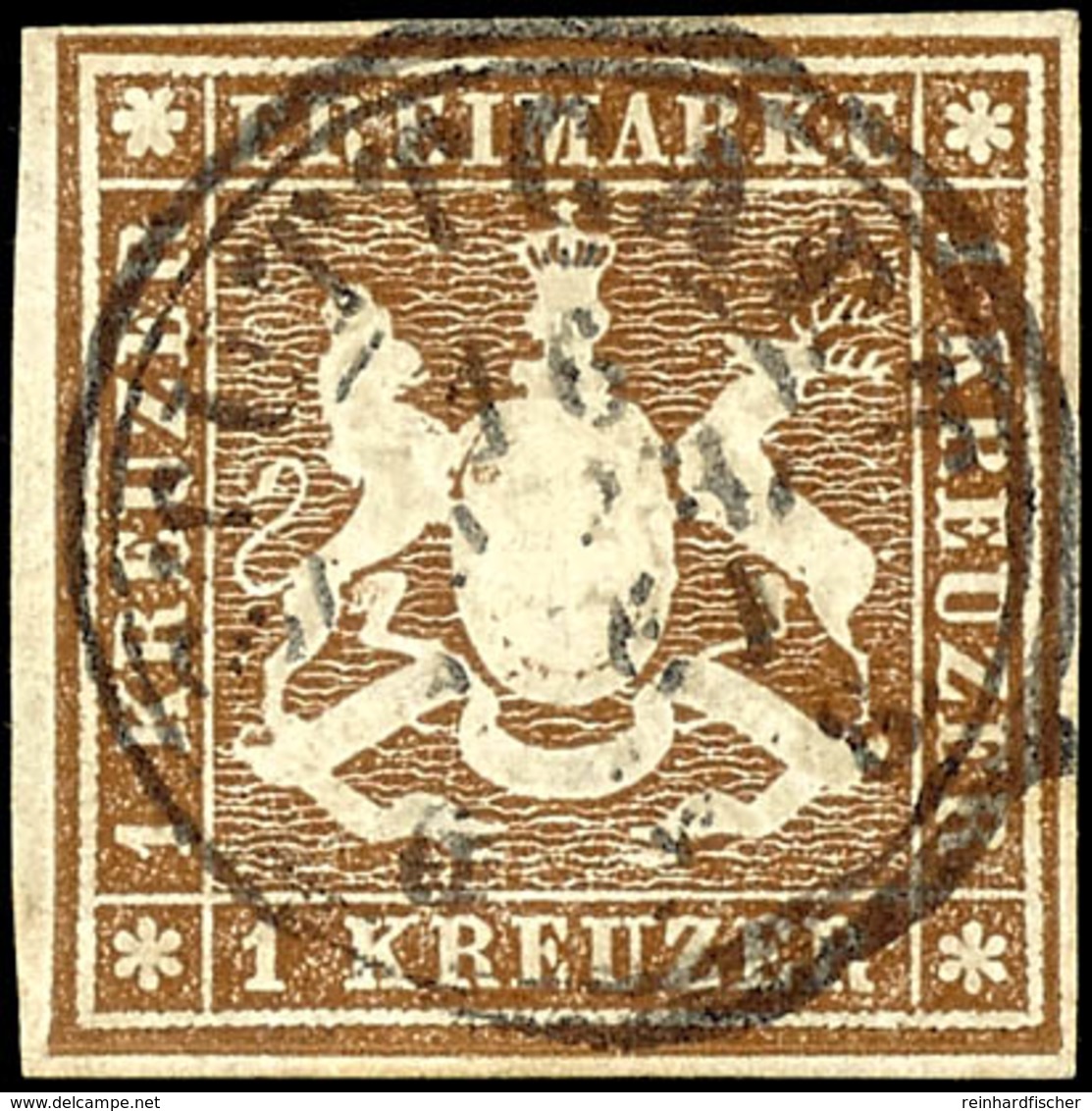 1 Kr. Wappen Orangebraun, Zentrisch Gestempelt K2 "STUTTGART 16 JAN 1861", Allseits Voll- Bis Breitrandig, Tadelloses Ka - Sonstige & Ohne Zuordnung