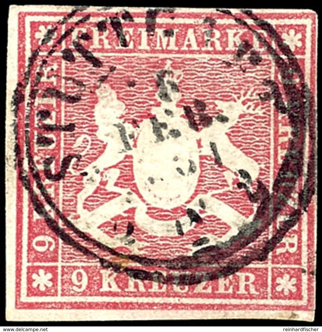9 Kr. Mittelrotkarmin, Farbfrisches, Schmal- Bis Vollrandiges Prachtstück Mit Zentrischem K3 "STUTTGART 6 FEB. 1861", Ge - Other & Unclassified