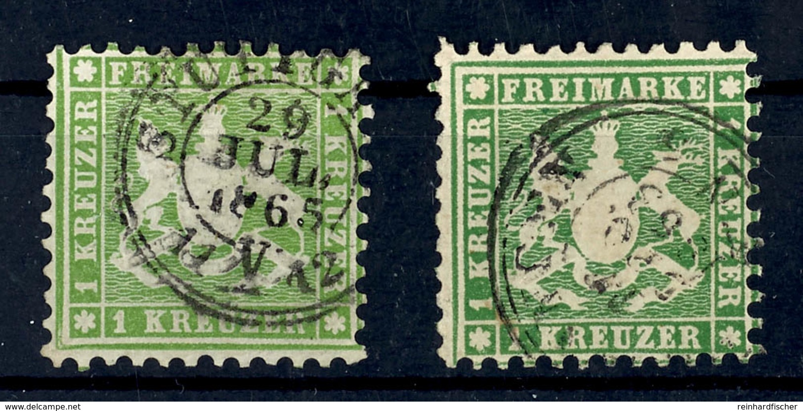 1 Kr In Gelblichgrün Und Dunkelgrün Je Tadellos Gestempelt, Kabinett, Mi. 137,--, Katalog: 25a+b O - Autres & Non Classés