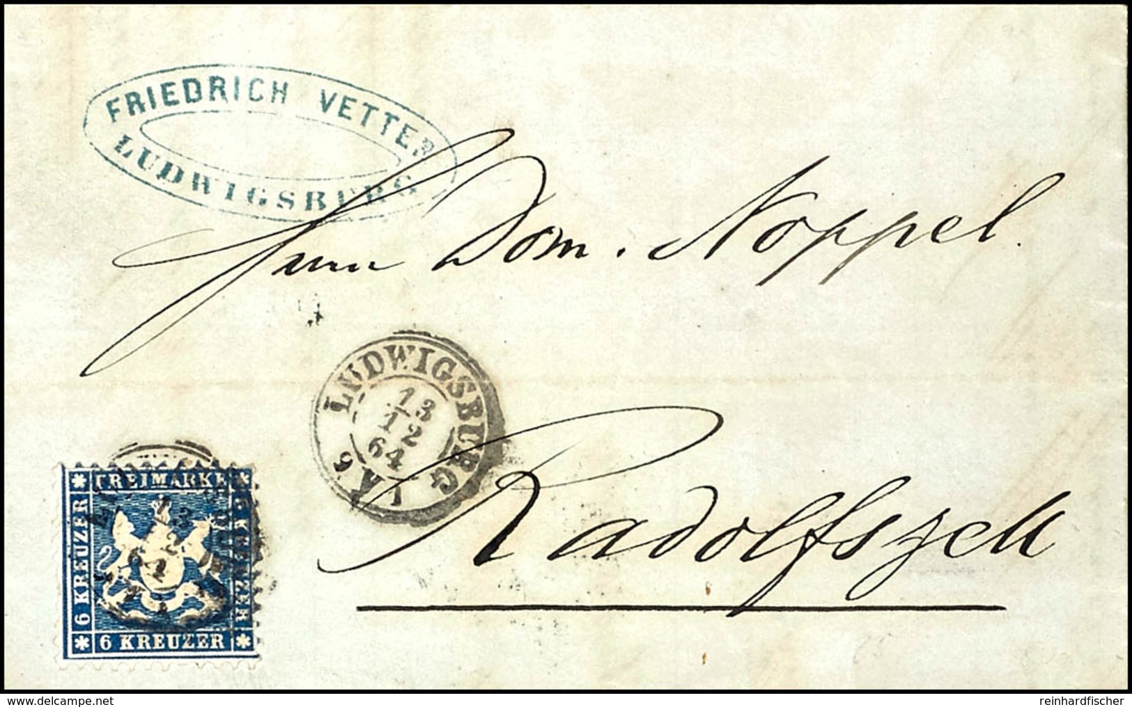 6 Kr. Dunkelblau, Farbfrisches, üblich Gezähntes Exemplar Als Einzelfrankatur Auf Postvereinsbrief, Mit K3 "LUDWIGSBURG  - Other & Unclassified