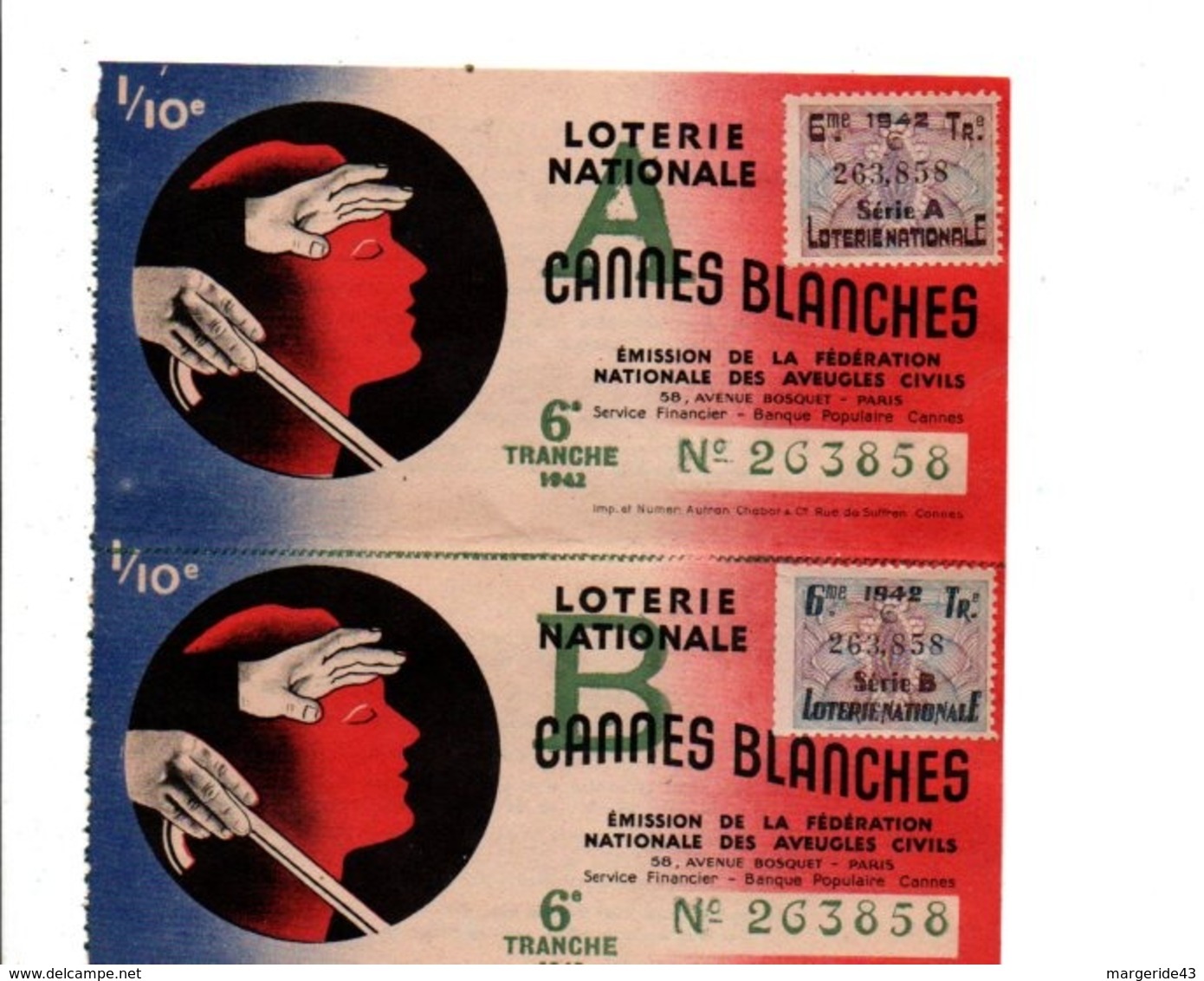 LOTERIE NATIONALE CANNES BLANCHES 1942 - Lottery Tickets