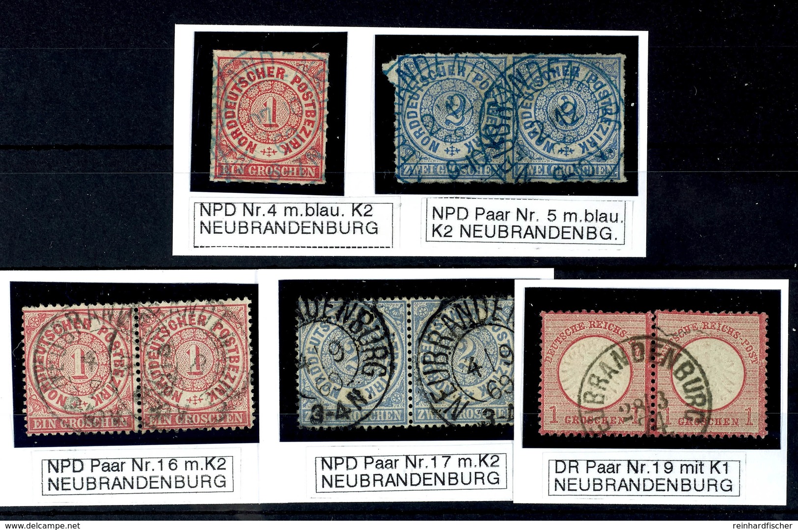 "NEUBRANDENBURG" - K2, In Blau Auf NDP MiNr. 4 U. Waager. Paar MiNr. 5, In Schwarz Auf Waager. Paaren NDP MiNr. 16 U. 17 - Other & Unclassified