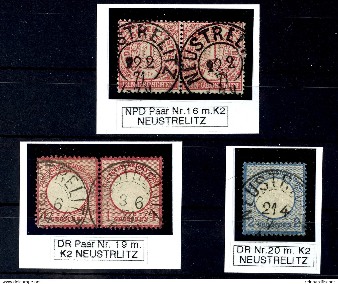 "NEUSTRELITZ" - K2, Auf Waager. Paar NDP MiNr. 16 (re. Einriss), W. Paar DR MiNr. 19 (Eckrund) U. Einzelstück MiNr. 20,  - Sonstige & Ohne Zuordnung