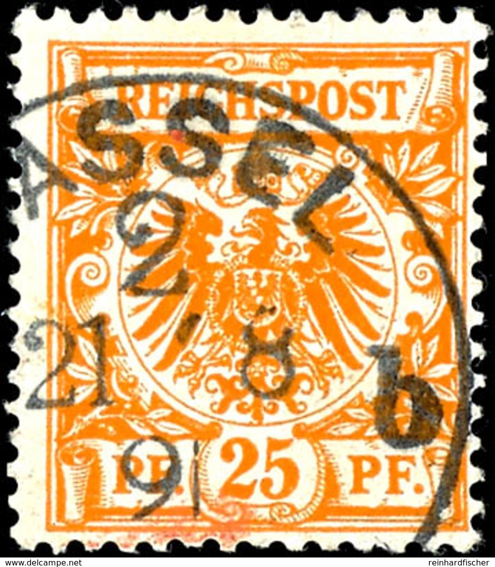 25 Pfg. Krone/Adler, Lebhaftgelblichorange, Gest. CASSEL 21/8 91, Kurzbefund Wiegand BPP: " Echt, Gut Erhalten", Mi. 450 - Autres & Non Classés