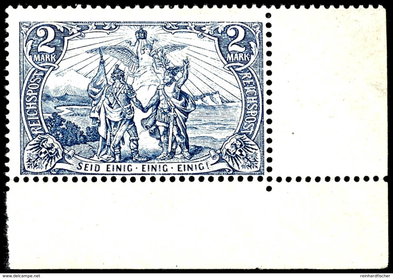 2 Mark Reichspost, Type I, Farbfrische, Tadellos Postfrische Marke Aus Rechter Unterer Bogenecke (Bug Im Unterrand, Rech - Other & Unclassified