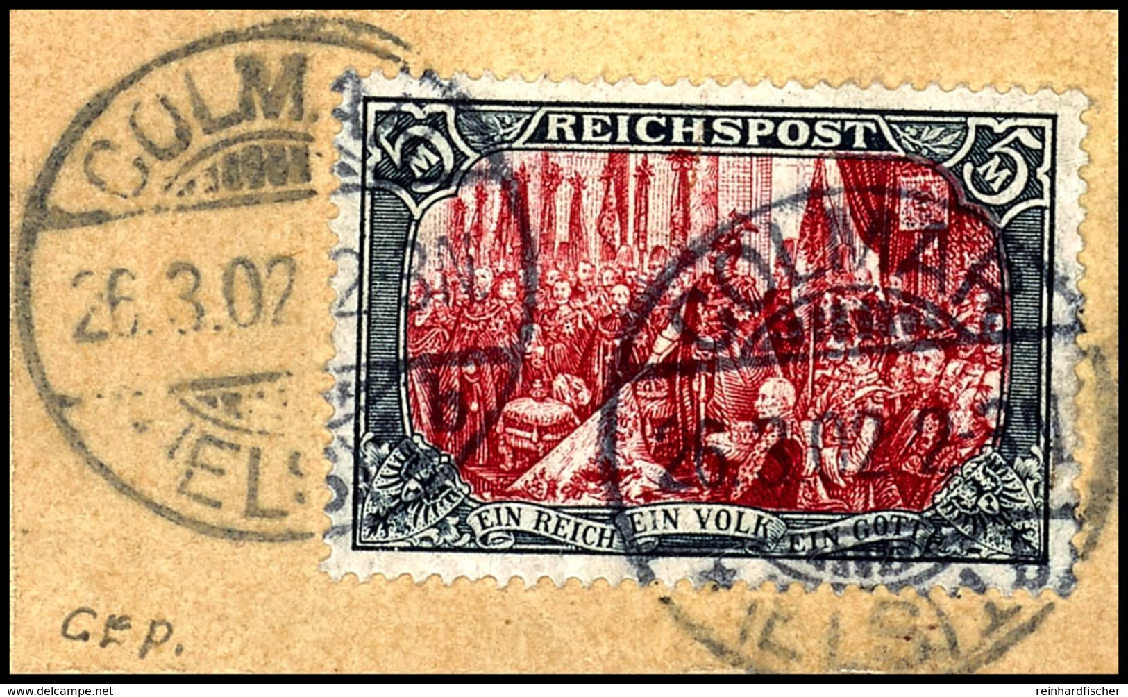 5 M. Reichspost, Type IV, Gestempelt Mit KGS "COLMAR 26.3.02" Auf Briefstück, Tadellose Erhaltung, Gepr. Jäschke BPP, Mi - Altri & Non Classificati