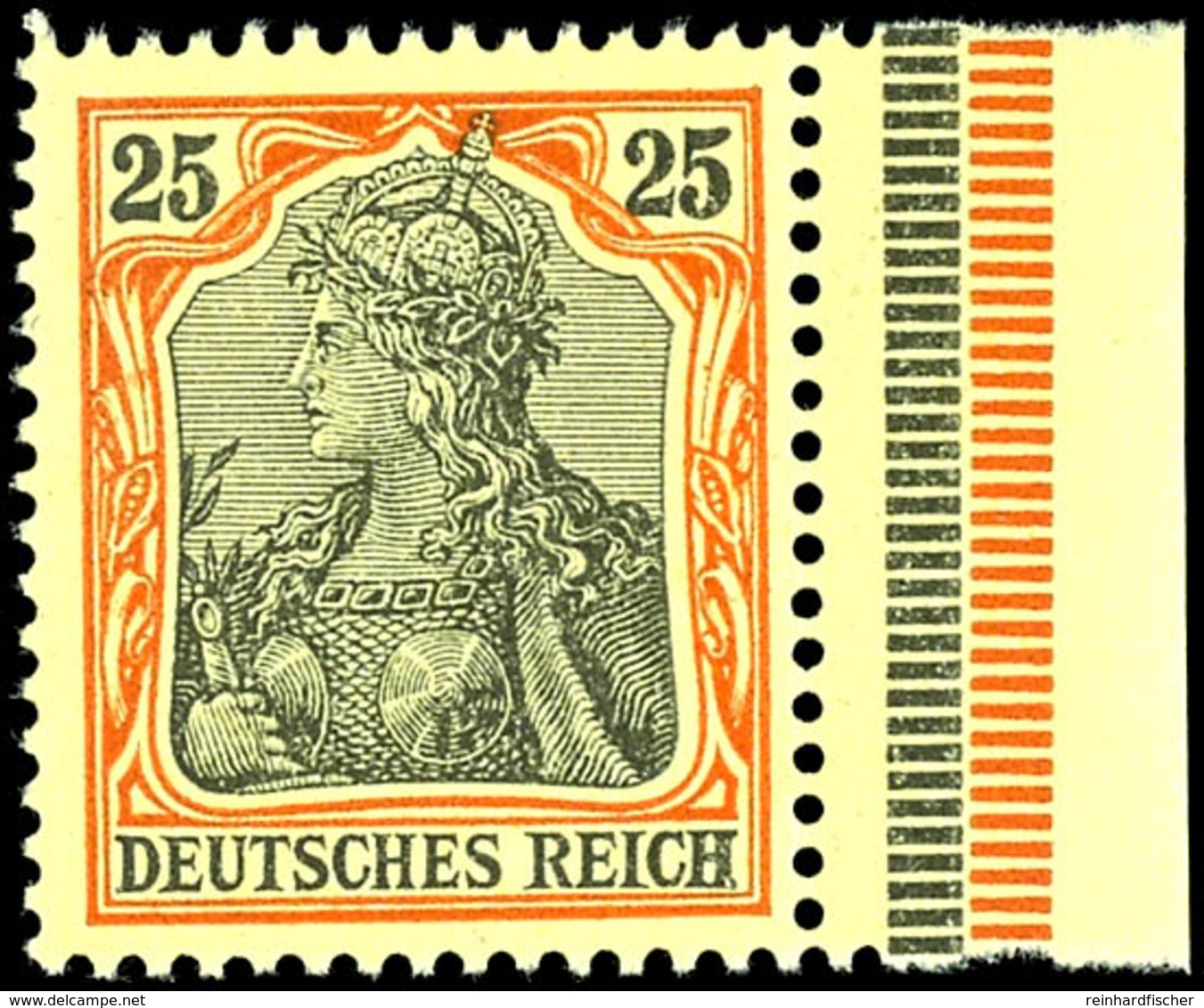 25 Pfg Germania Mit Wasserzeichen Mit Rechtem Bogenrand, Tadellos Postfrisch, Unsigniert, Kabinett, Neuer Fotobefund Jäs - Altri & Non Classificati