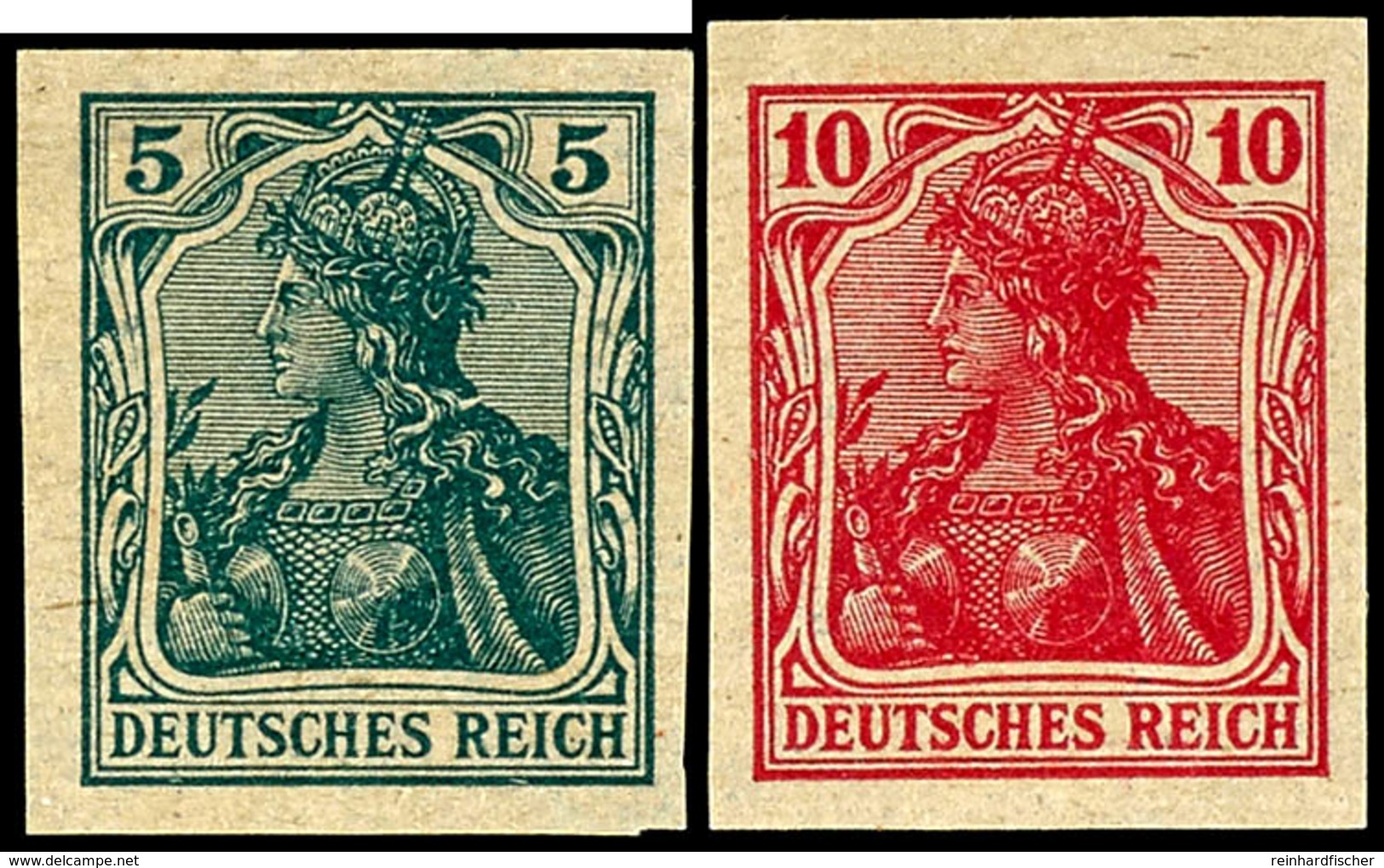 5 U. 10 Pfg. Germania, Andrucke Auf Papier Ohne Wasserzeichen, Ungezähnt, Ungebraucht Ohne Gummi, Wie Verausgabt, Mi. 30 - Other & Unclassified