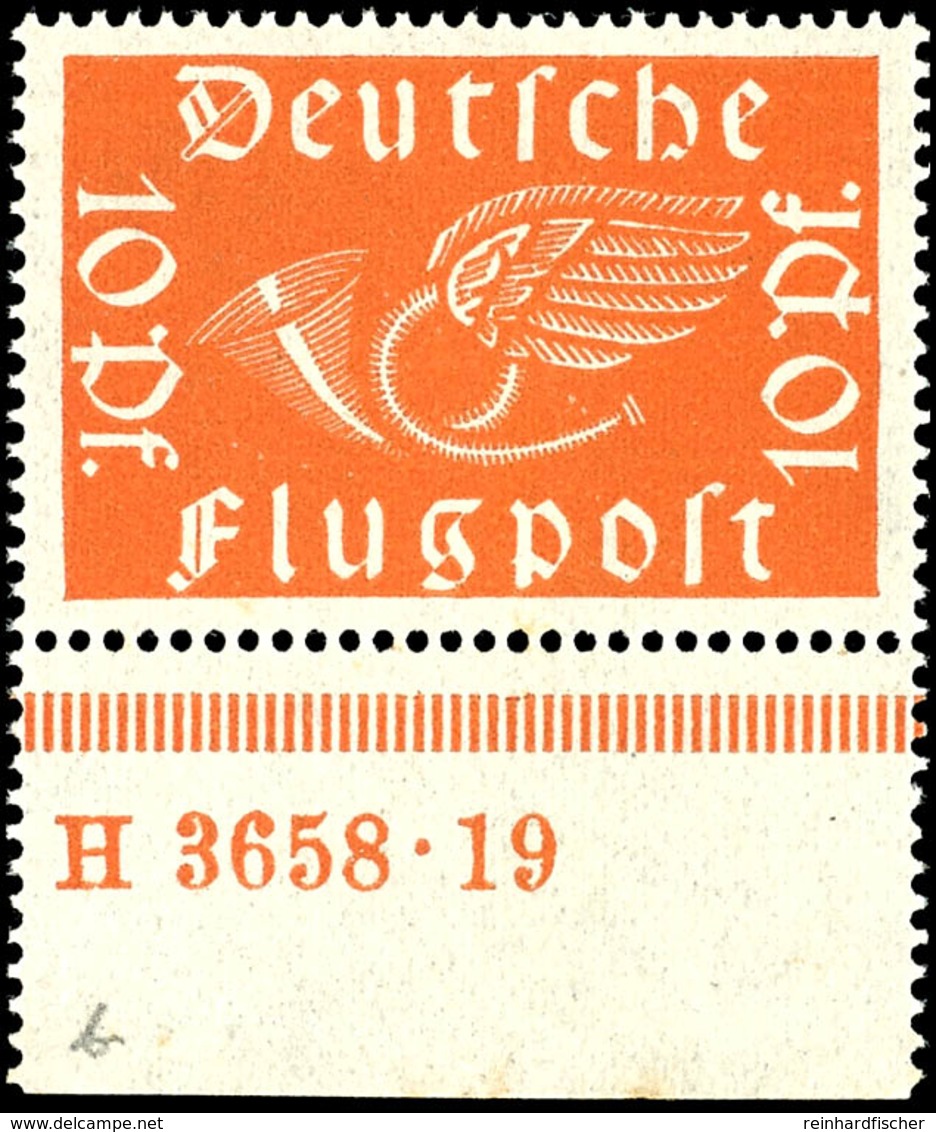 10 Pfg. Flug, Dunkelrötlichorange, Unterrandstück Mit HAN H 3658.19, Postfrisch, Gepr. Infla, Mi. 150,-, Katalog: 111b H - Other & Unclassified