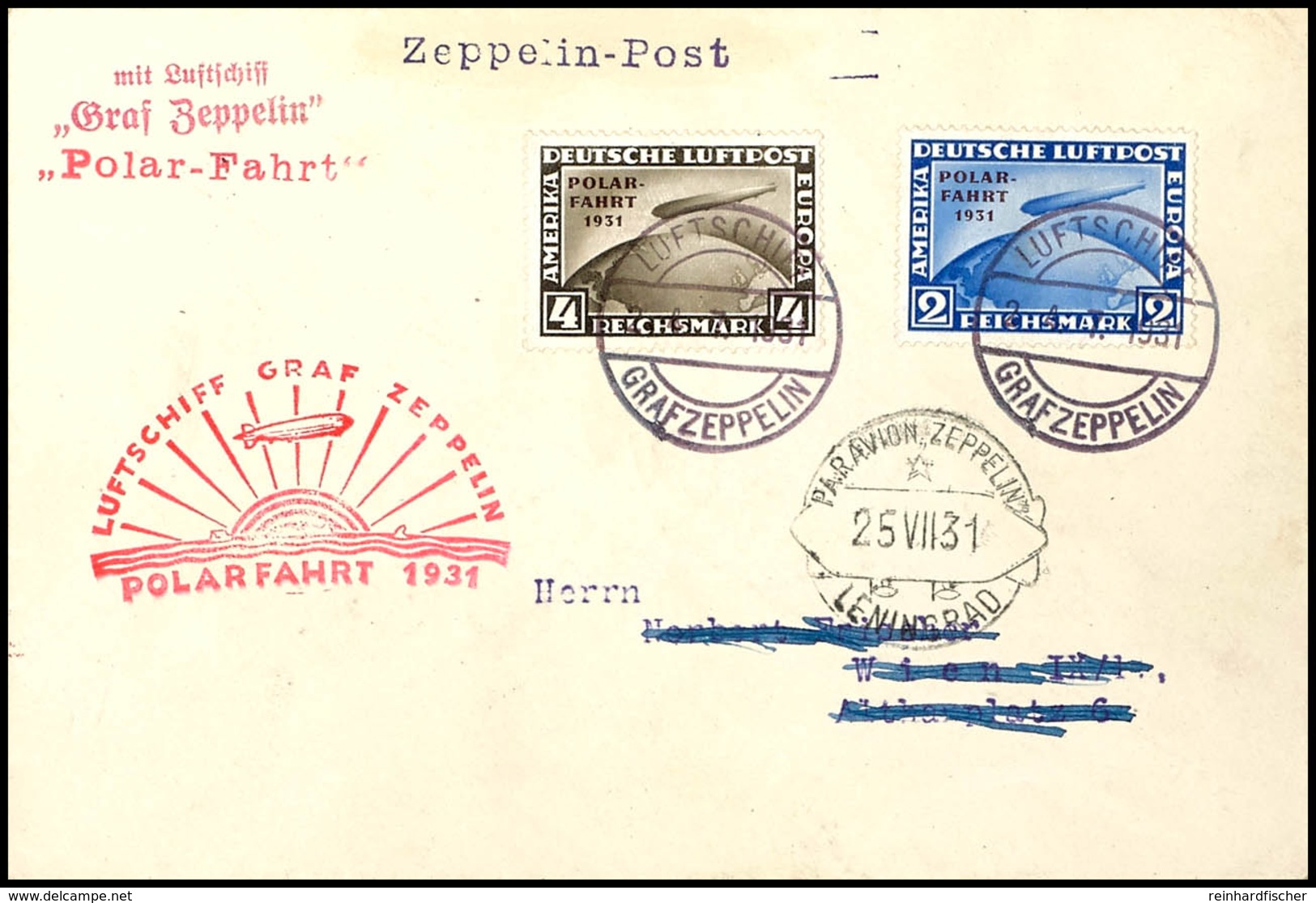 1931, Polarfahrt, Zeppelinbrief Frankiert Mit 2 RM Und 4 RM Polarfahrtmarken, Bordpost Bis Leningrad, Alle Stempel Vs.,  - Sonstige & Ohne Zuordnung