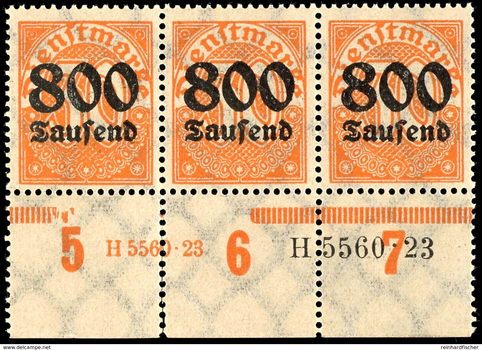 800 Tsd. Auf 30 Mk., Waager. Unterrand-3er-Streifen Mit Ur- Und Aufdruck-HAN, Linke Marke Plattenfehler "0 Der 30 Innen  - Other & Unclassified