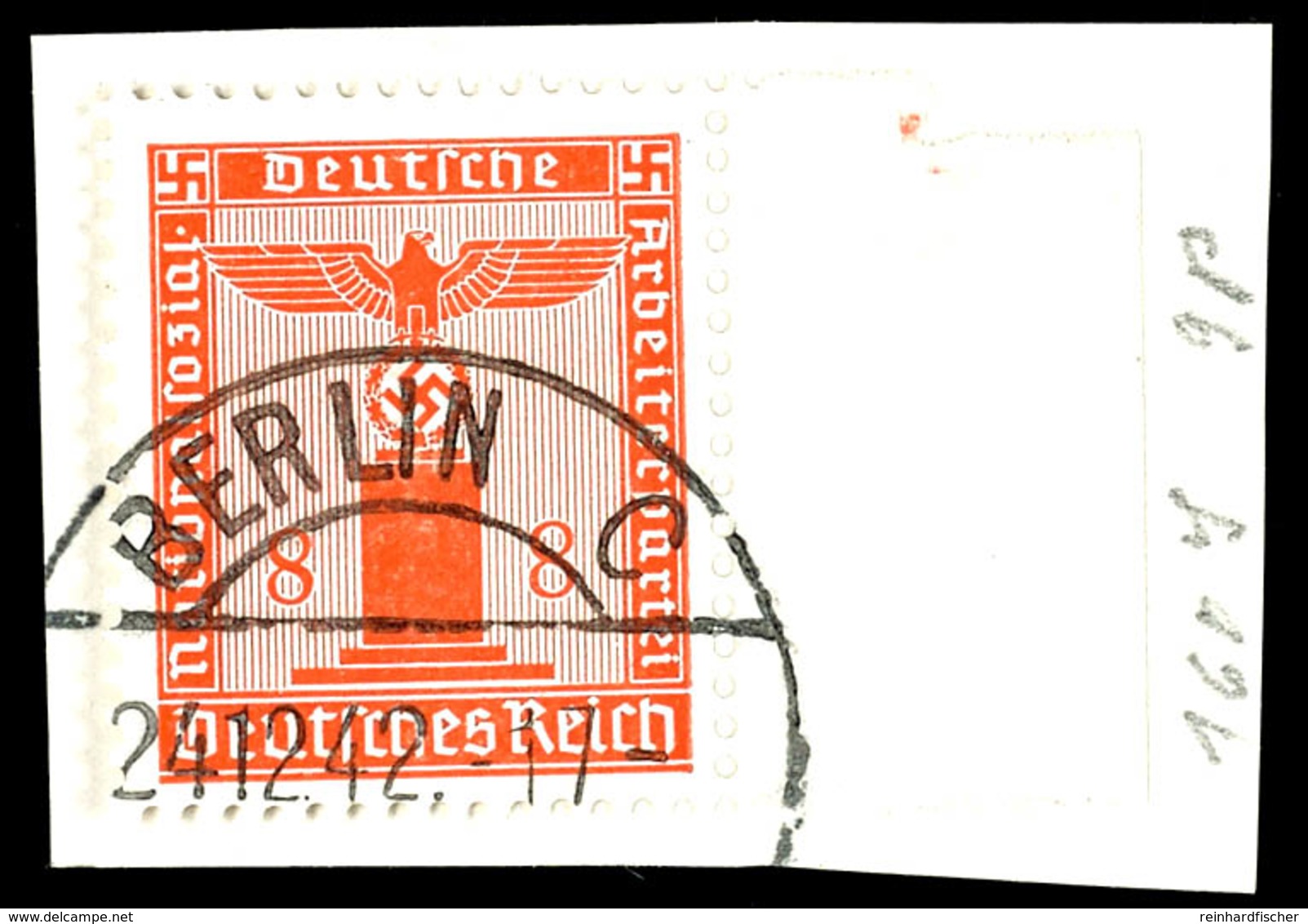 8 Pfg. Parteidienstmarke O.Wz., Waager. Gummiriffelung, Rechtes Randstück Auf Briefstück, Gepr. Schlegel BPP, Mi. 150,-, - Other & Unclassified