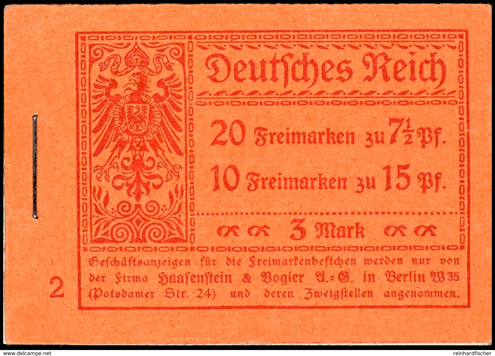 Germania 1916/17, Ordnungsnummer 2, Heftchenblattränder Dgz., Deckel Leichter Aufklappbug, Sonst Tadellos, Fotoattest Dr - Booklets