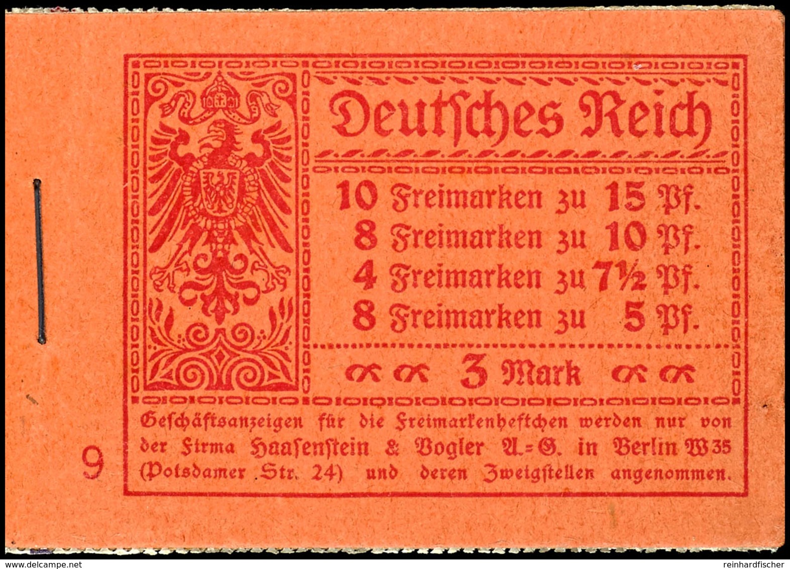 Germania 1919, Ordnungsnummer 9, Heftchenblattränder Dgz., Tadellos Postfrisch, Mi. 800.-, Katalog: MH11.2A ** - Markenheftchen