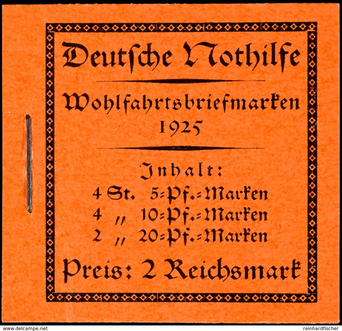 Nothilfe 1925, Postfrisches Markenheftchen, H-Blatt-Ränder Nicht Durchgezähnt, Tadellos, Fotoattest Schlegel D. BPP, Mi. - Markenheftchen