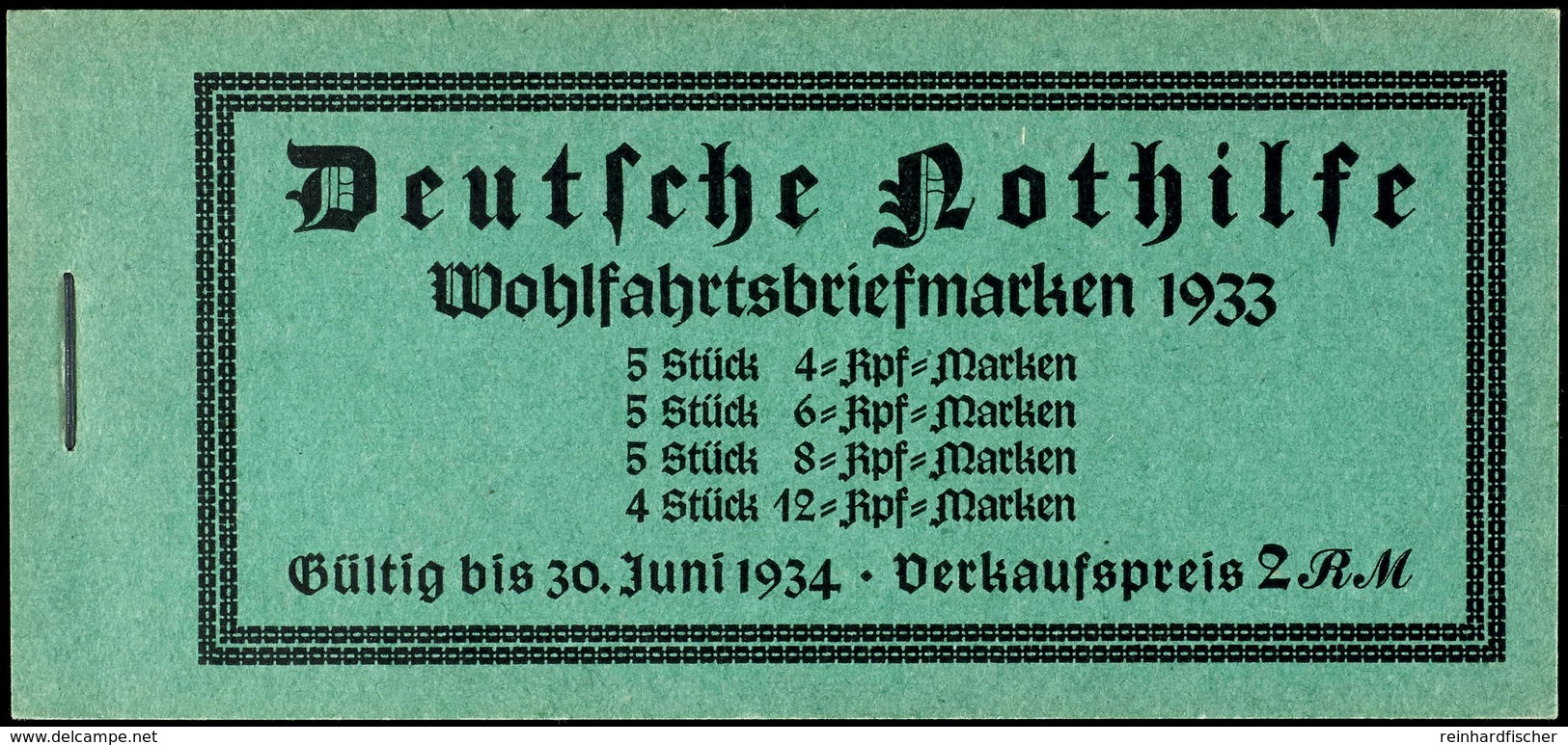 Nothilfe 1933, Postfrisches Markenheftchen, Der Linke 8 Pfg.-Wert Weist Rückseitig Ein Herstellungsbedingtes Eingepresst - Booklets