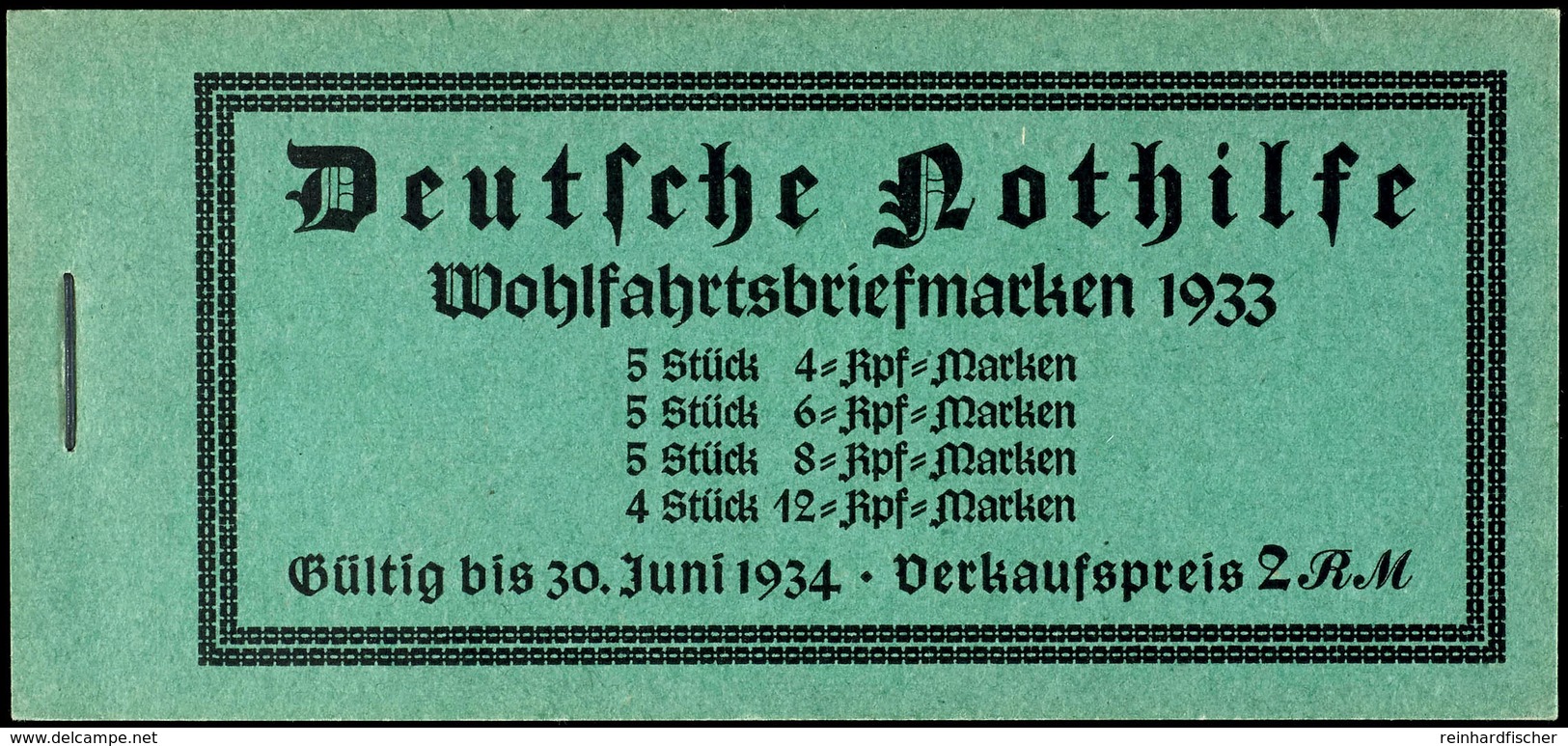 Nothilfe 1933, Postfrisches Markenheftchen, Der Linke 8 Pfg.-Wert Weist Rückseitig Ein Herstellungsbedingtes Eingepresst - Markenheftchen