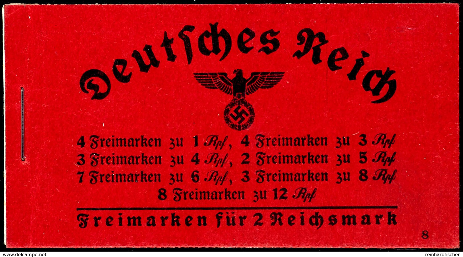 Hindenburg 1937/39, Ordnungsnummer 8, Heftchenblattränder Ndgz., Tadellos Postfrisch, Mi. 350.-, Katalog: MH37.4 ** - Booklets