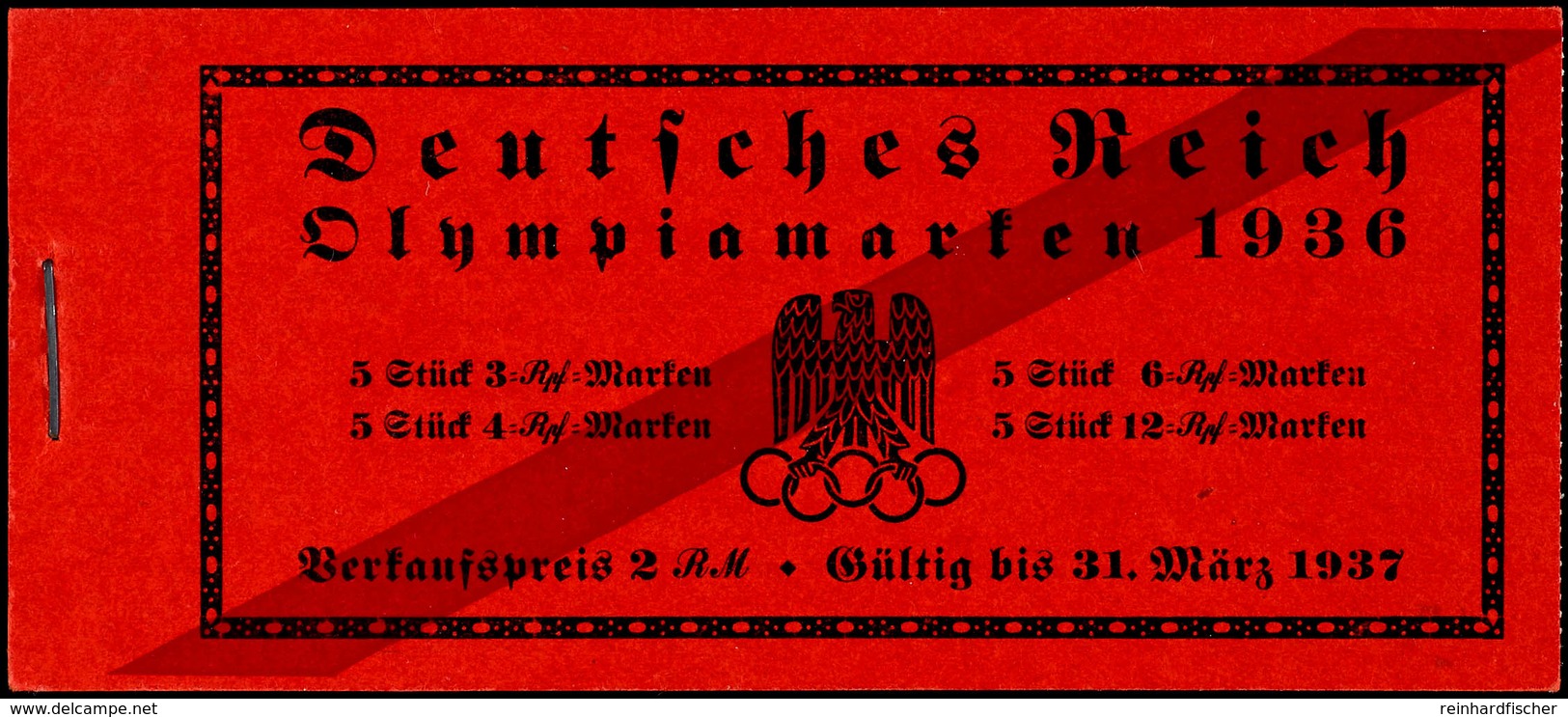 Olympische Spiele 1936, Markenheftchen Mit Querbalken Auf Deckelseite, Postfrisch, Tadellos, Fotoattest Schlegel D. BPP, - Markenheftchen