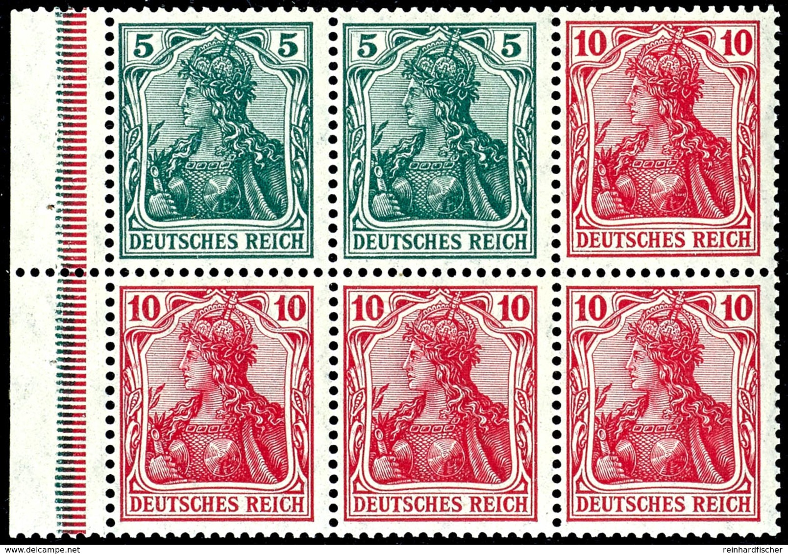 Germania 1913 - 1916, Heftchenblatt Mit 2 Werten 5 Pfennig Germania In A-Farbe Und 4 Werten 10 Pfennig Germania In B-Far - Sonstige & Ohne Zuordnung