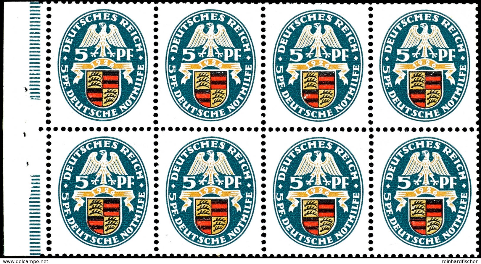 Nothilfe 1926, Markenheftchenblatt 5 Pfg., Heftchenblattrand Strichelleiste Grün Unterbrochen 10.0, Postfrisch, Bei Zwei - Autres & Non Classés