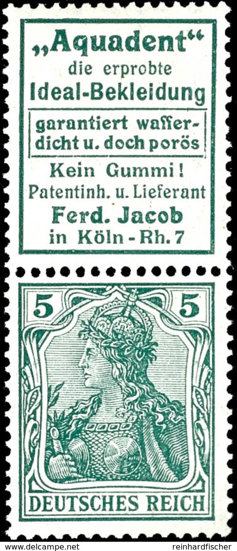 Germania 1911/12, Aquadent Ideal Kleidung + 5 Pfg Germania Schwärzlichsmaragdgrün, Senkrechter Zusammendruck, Tadellos P - Sonstige & Ohne Zuordnung