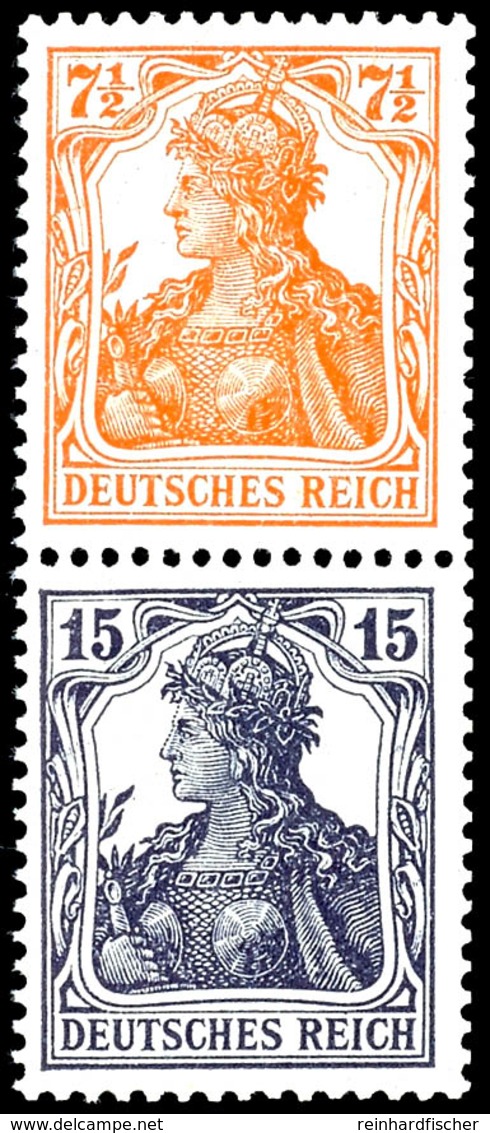 7½ +15 Pfg. Orange + Grauviolett, Germania, Senkrechter Zusammendruck Postfrisch, Kurzbefund Weinbuch BPP: "echt Und Ein - Sonstige & Ohne Zuordnung