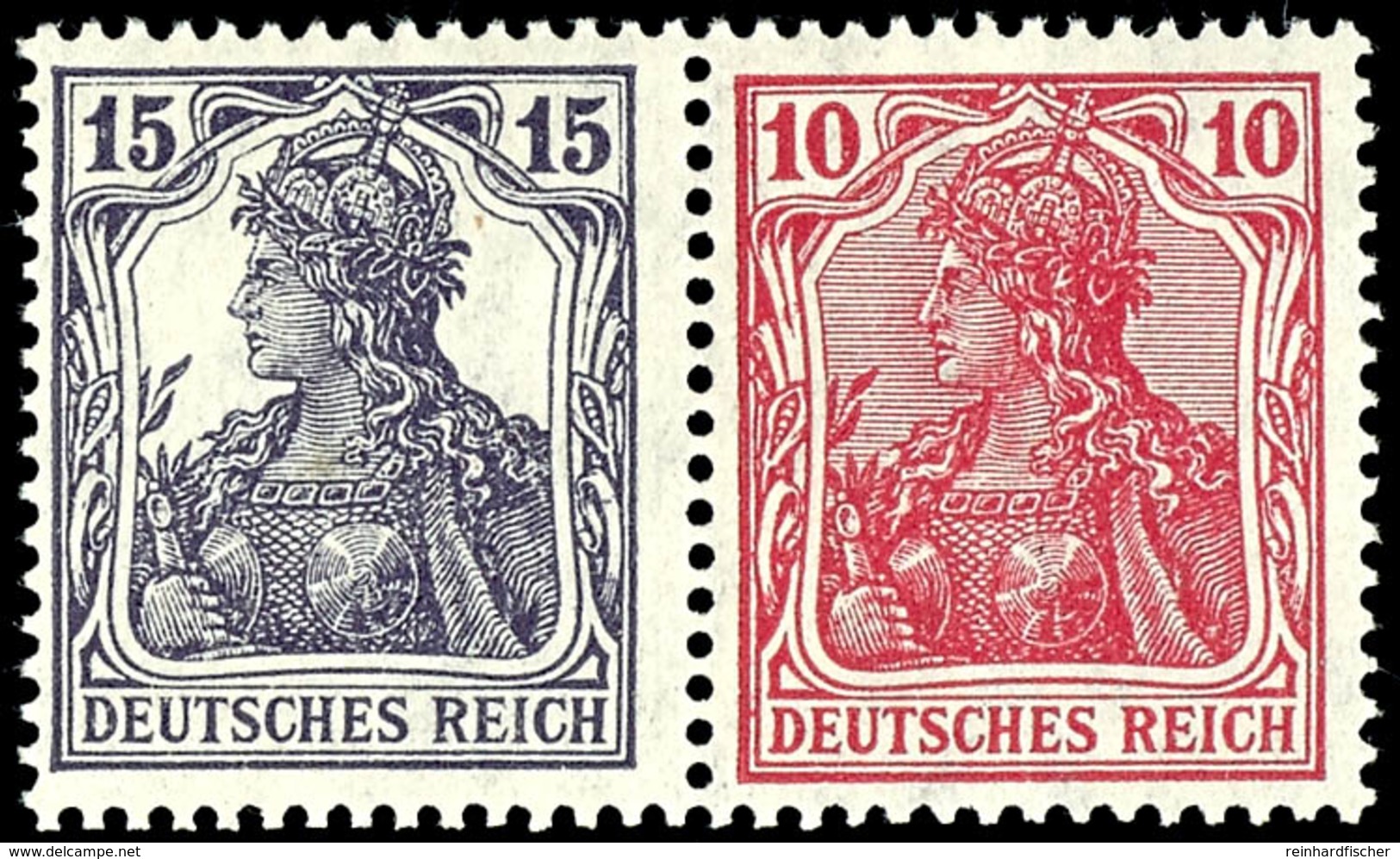 Germania 1919, 15 + 10 Pfg Germania, Waagerechter Zusammendruck, Tadellos Ungebraucht, Mi. 180.-, Katalog: W13 * - Andere & Zonder Classificatie