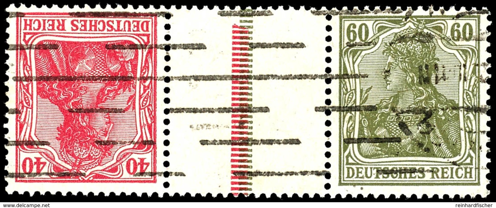 Germania Und Ziffern 1921, 60 Pfg + L + 40 Pfg, Waagerechter Kehrdruckzusammendruck, Gestempelt "Hannover .. . .. . 22", - Sonstige & Ohne Zuordnung