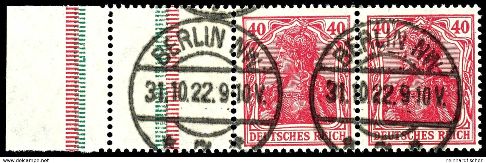 Leerfeld + 40 Pfg Germania, Waagerechter Leerfeldzusammendruck, Gestempelt "BERLIN NW * * 7 31.10.22", Zwischen Marke Un - Otros & Sin Clasificación