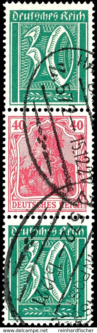 Germania Und Ziffern 1921, 30 Pfg + 40 Pfg + 30 Pfg, Senkrechter Zusammendruck, Tadellos Gestempelt Mit Bahnpoststempel  - Andere & Zonder Classificatie