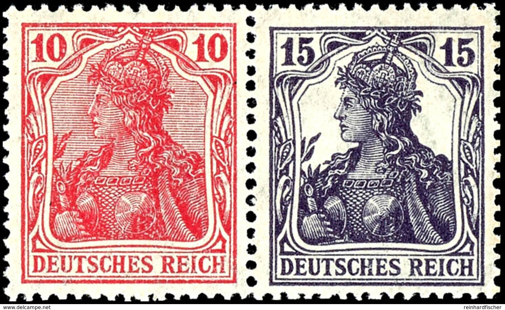 10+15 Pfg Germania, Rosarot/grauviolett, Waager. Zusammendruck, Postfrisch, Gepr. Jäschke-L.BPP, Mi. 450,-, Katalog: W12 - Sonstige & Ohne Zuordnung