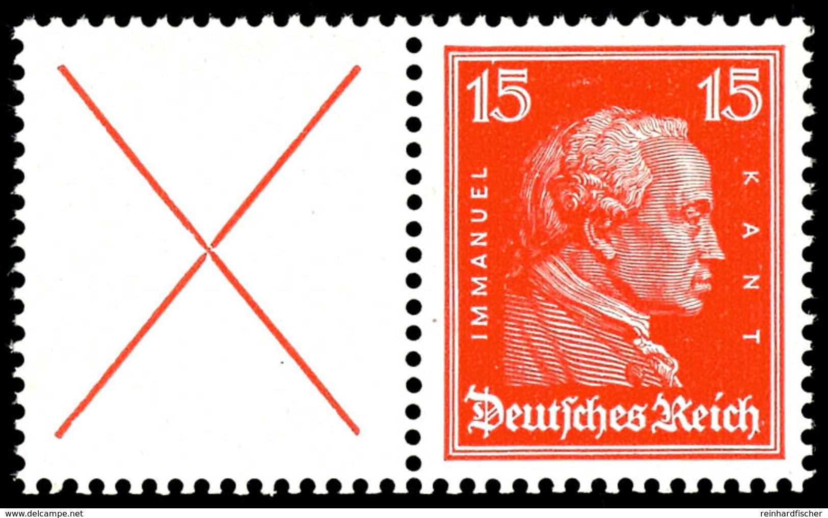 1927 Beethoven/Kant, X+15 Pfg. Waagerechter Zusammendruck, Postfrisch, Mi. 200.-, Katalog: W23 ** - Autres & Non Classés