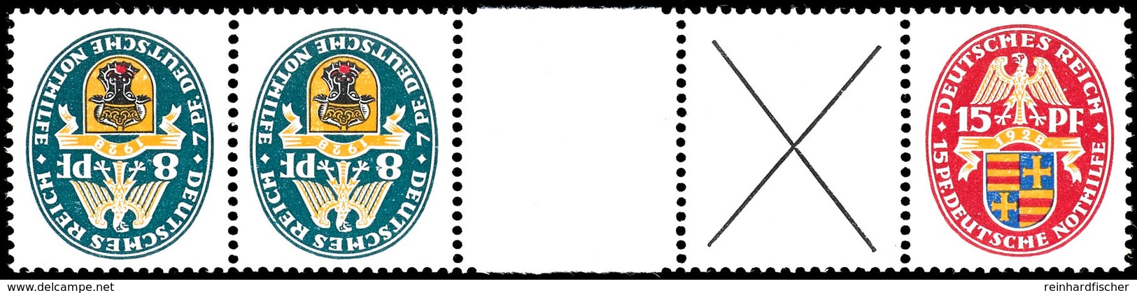 Nothilfe 1928, 8 Pfg + Z + X + 15 Pfg, Waagerechter Zierfeldkehrdruckzusammendruck, Postfrisch Mit Gummifehlern, Gepr. S - Sonstige & Ohne Zuordnung