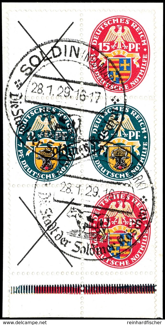 Nothilfe 1928, X+8+X Senkrechter Zusammendruck Mit S53 Zusammenhängend Vom Bogenunterrand Mit Sonderstempel "SOLDIN (NEU - Sonstige & Ohne Zuordnung